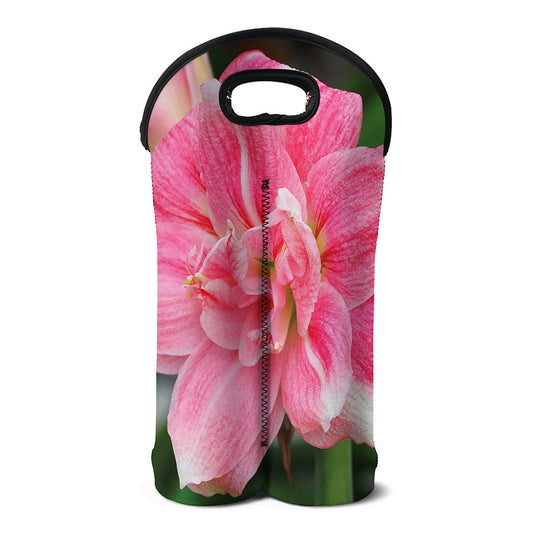 Pink Amaryllis Print Double Neoprene Wine Tote