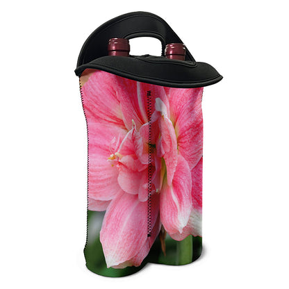 Pink Amaryllis Print Double Neoprene Wine Tote