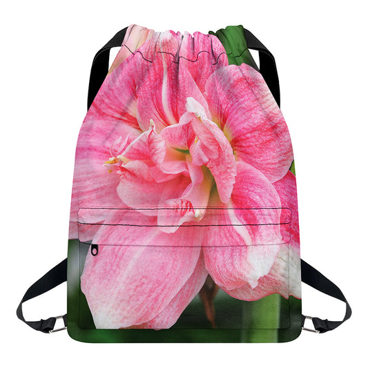 Pink Amaryllis Print Drawstring Backpack
