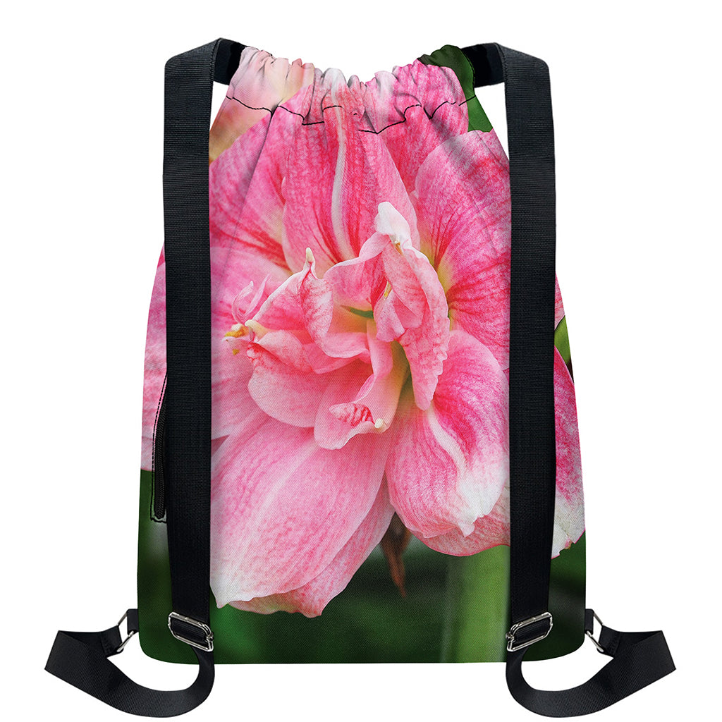 Pink Amaryllis Print Drawstring Backpack