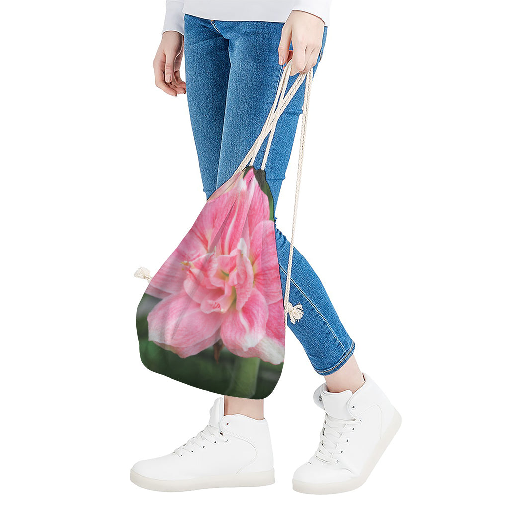 Pink Amaryllis Print Drawstring Bag