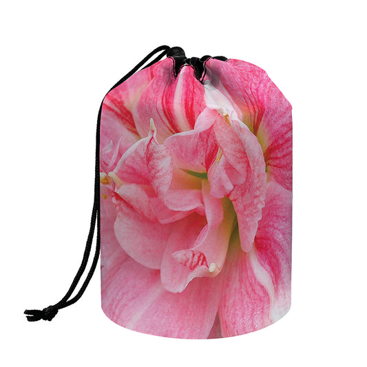 Pink Amaryllis Print Drawstring Makeup Bag