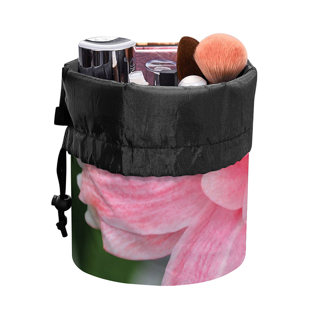 Pink Amaryllis Print Drawstring Makeup Bag
