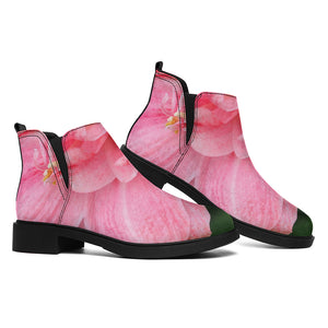 Pink Amaryllis Print Flat Ankle Boots