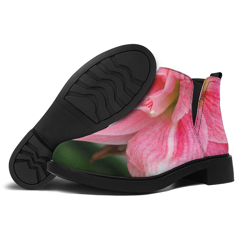 Pink Amaryllis Print Flat Ankle Boots