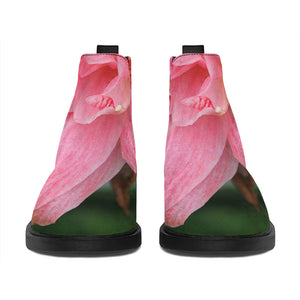 Pink Amaryllis Print Flat Ankle Boots