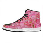 Pink Amaryllis Print High Top Leather Sneakers