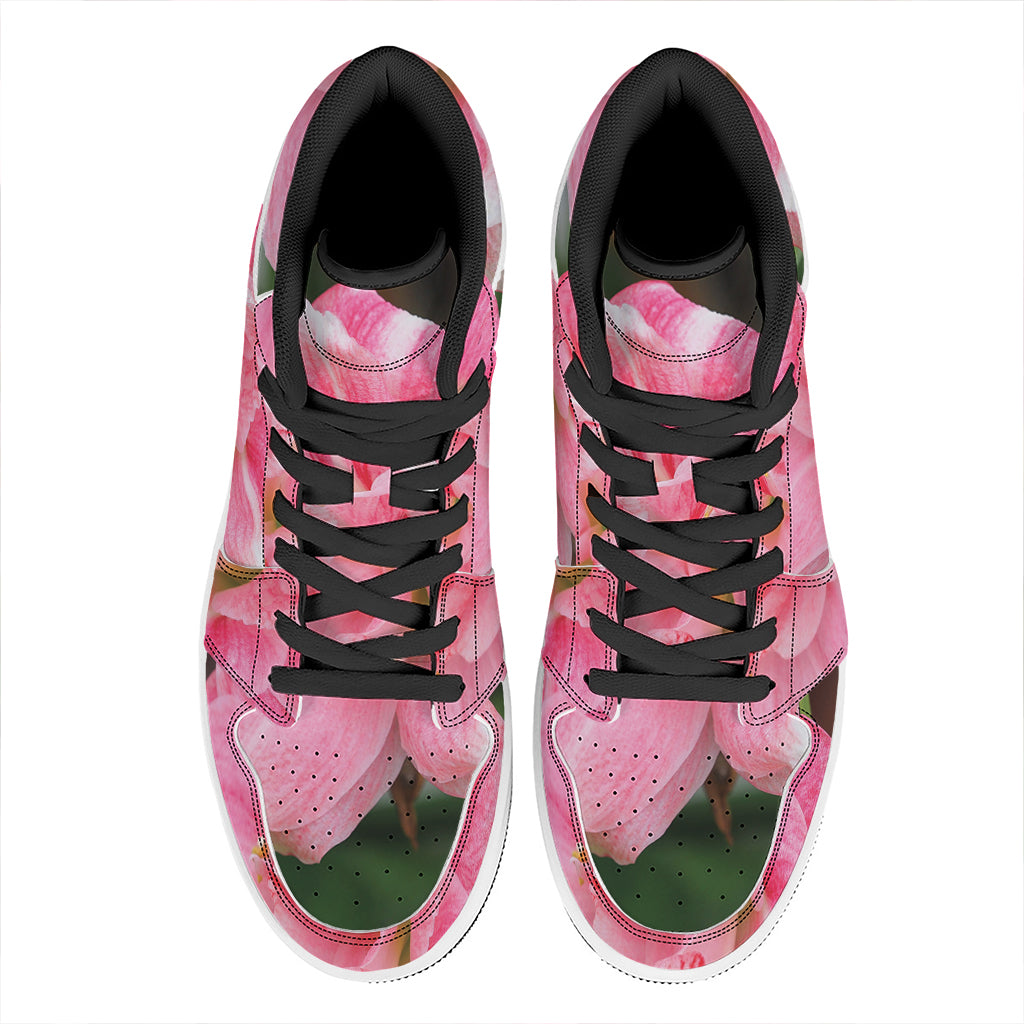 Pink Amaryllis Print High Top Leather Sneakers