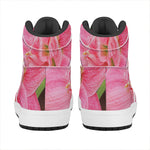 Pink Amaryllis Print High Top Leather Sneakers