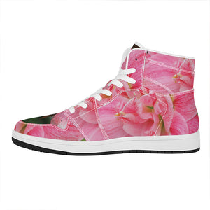 Pink Amaryllis Print High Top Leather Sneakers