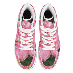 Pink Amaryllis Print High Top Leather Sneakers