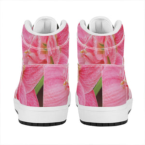 Pink Amaryllis Print High Top Leather Sneakers