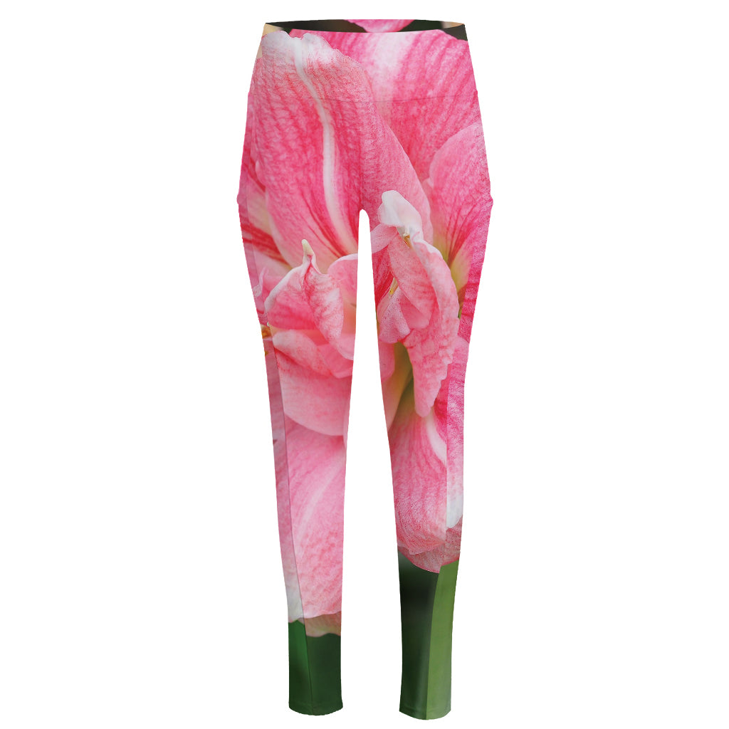 Pink Amaryllis Print High-Waisted Pocket Leggings