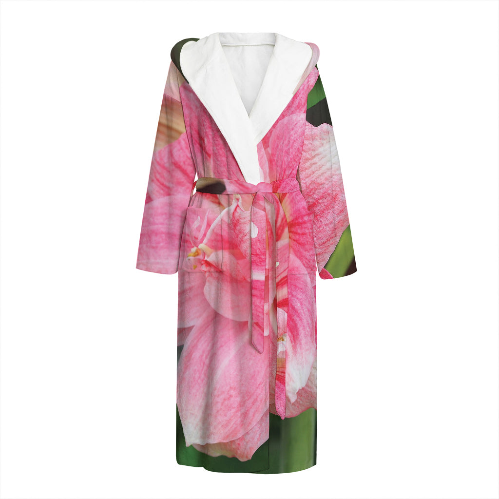 Pink Amaryllis Print Hooded Bathrobe