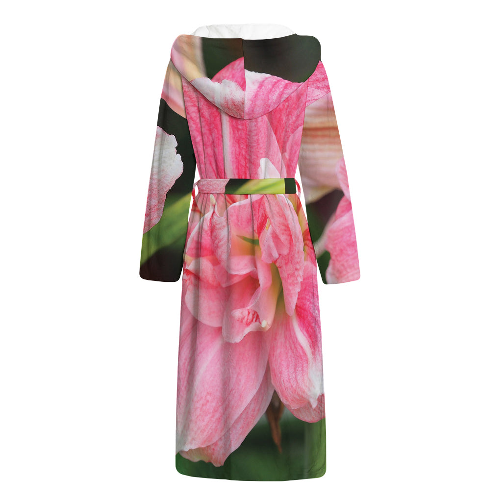 Pink Amaryllis Print Hooded Bathrobe