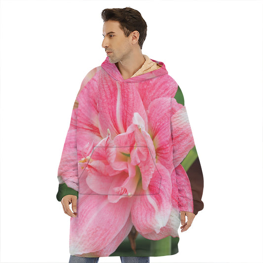 Pink Amaryllis Print Hoodie Blanket