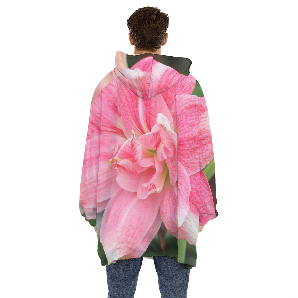 Pink Amaryllis Print Hoodie Blanket