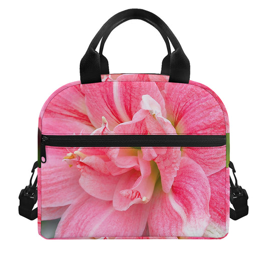 Pink Amaryllis Print Insulated Lunch Bag