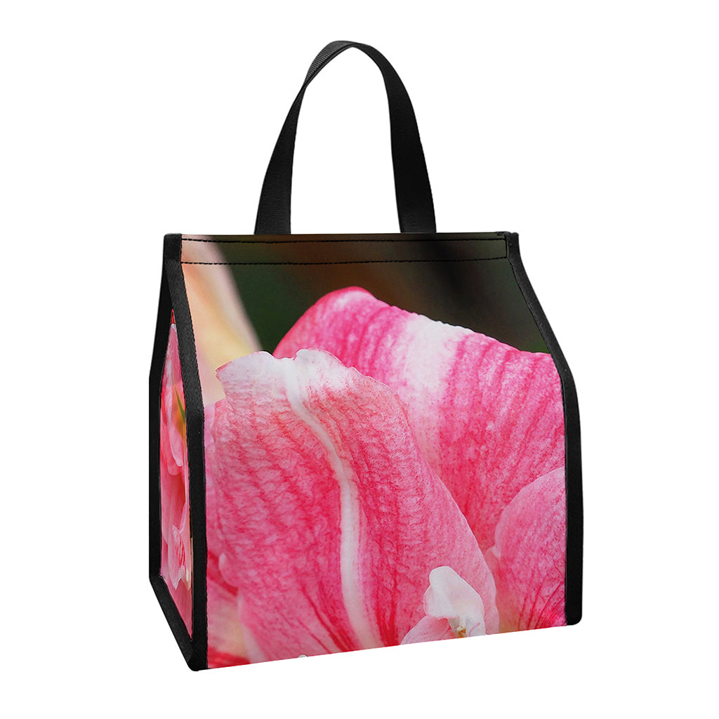 Pink Amaryllis Print Insulated Lunch Tote