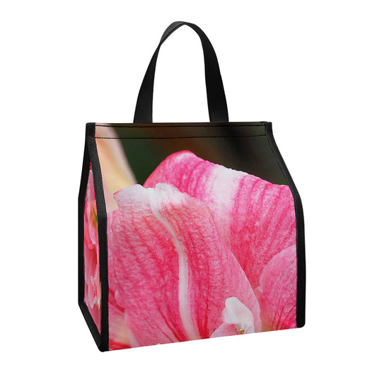 Pink Amaryllis Print Insulated Lunch Tote