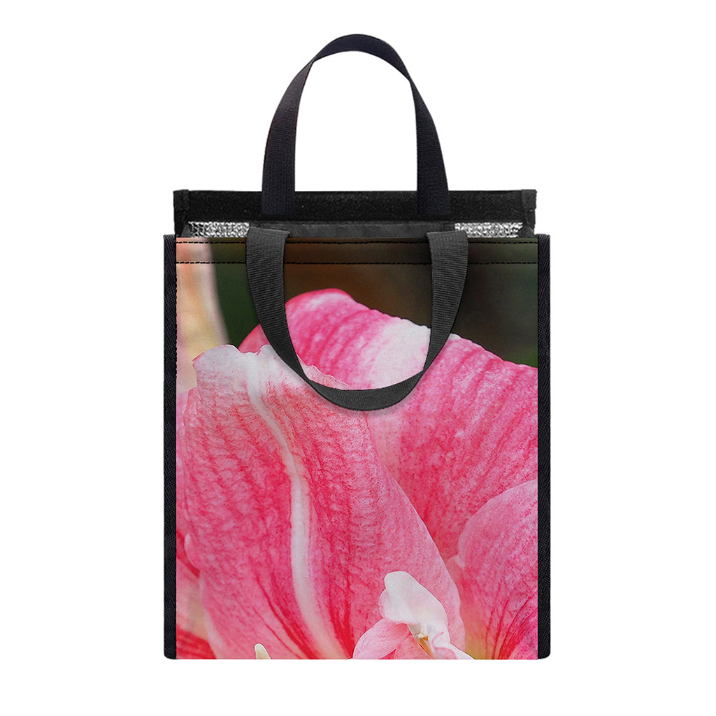 Pink Amaryllis Print Insulated Lunch Tote