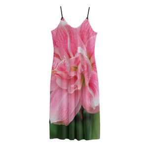 Pink Amaryllis Print Jersey Midi Cami Dress