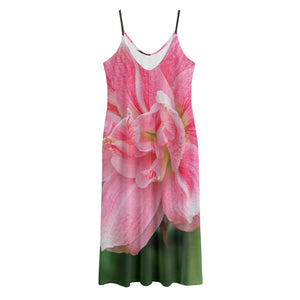 Pink Amaryllis Print Jersey Midi Cami Dress