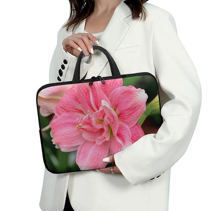 Pink Amaryllis Print Laptop Sleeve With Handle