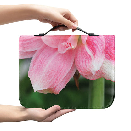 Pink Amaryllis Print Leather Bible Cover