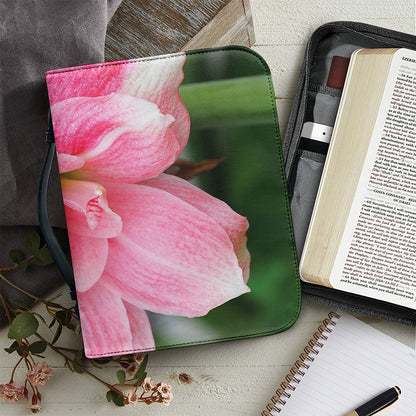 Pink Amaryllis Print Leather Bible Cover