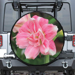 Pink Amaryllis Print Leather Spare Tire Cover