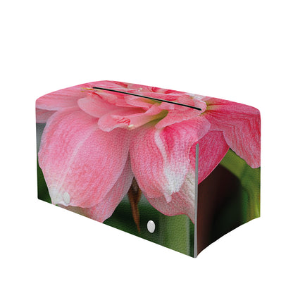 Pink Amaryllis Print Leather Tissue Box Cover
