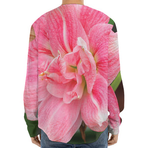 Pink Amaryllis Print Long Sleeve Baseball Jersey