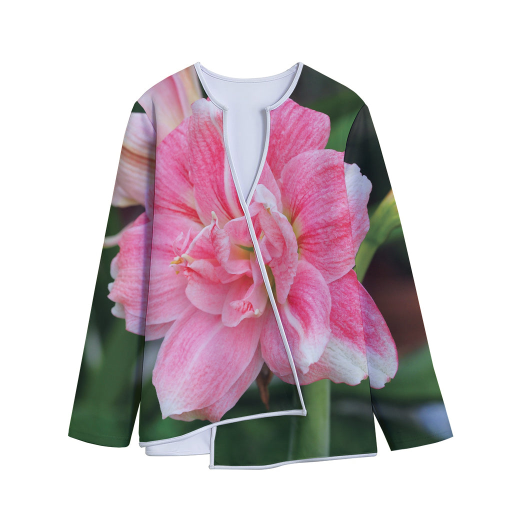 Pink Amaryllis Print Long Sleeve Short Coat