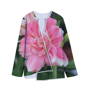 Pink Amaryllis Print Long Sleeve Short Coat