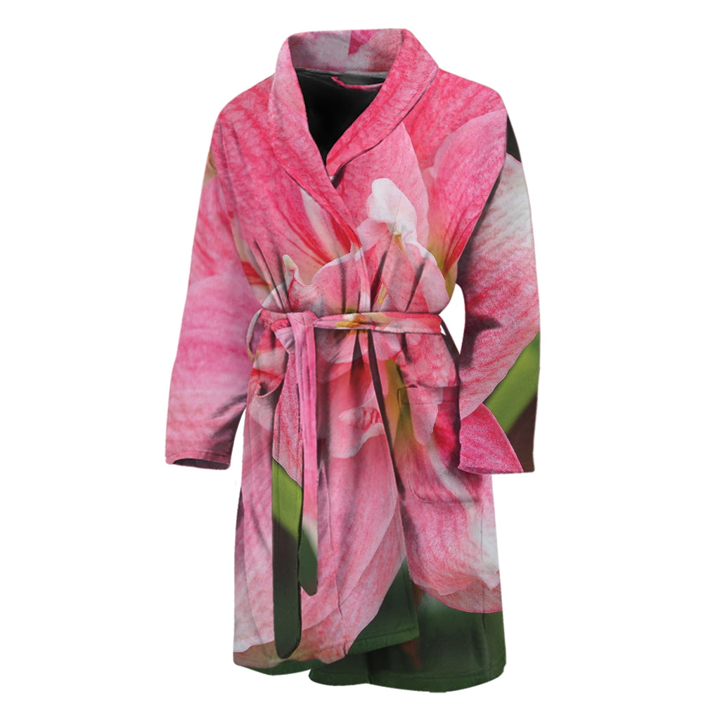 Pink Amaryllis Print Men's Bathrobe