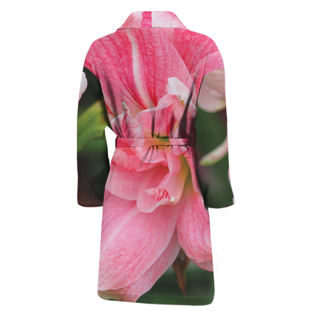 Pink Amaryllis Print Men's Bathrobe