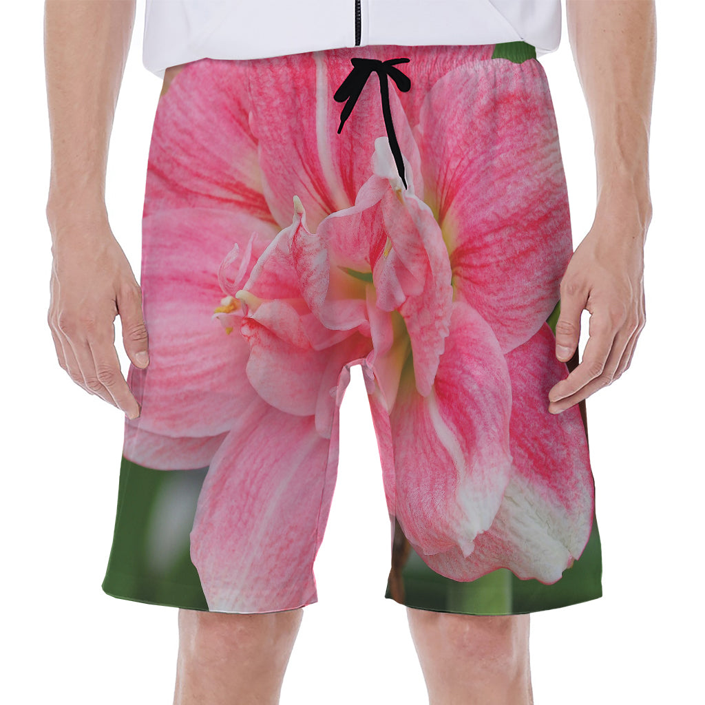 Pink Amaryllis Print Men's Beach Shorts