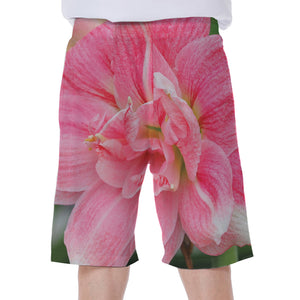 Pink Amaryllis Print Men's Beach Shorts