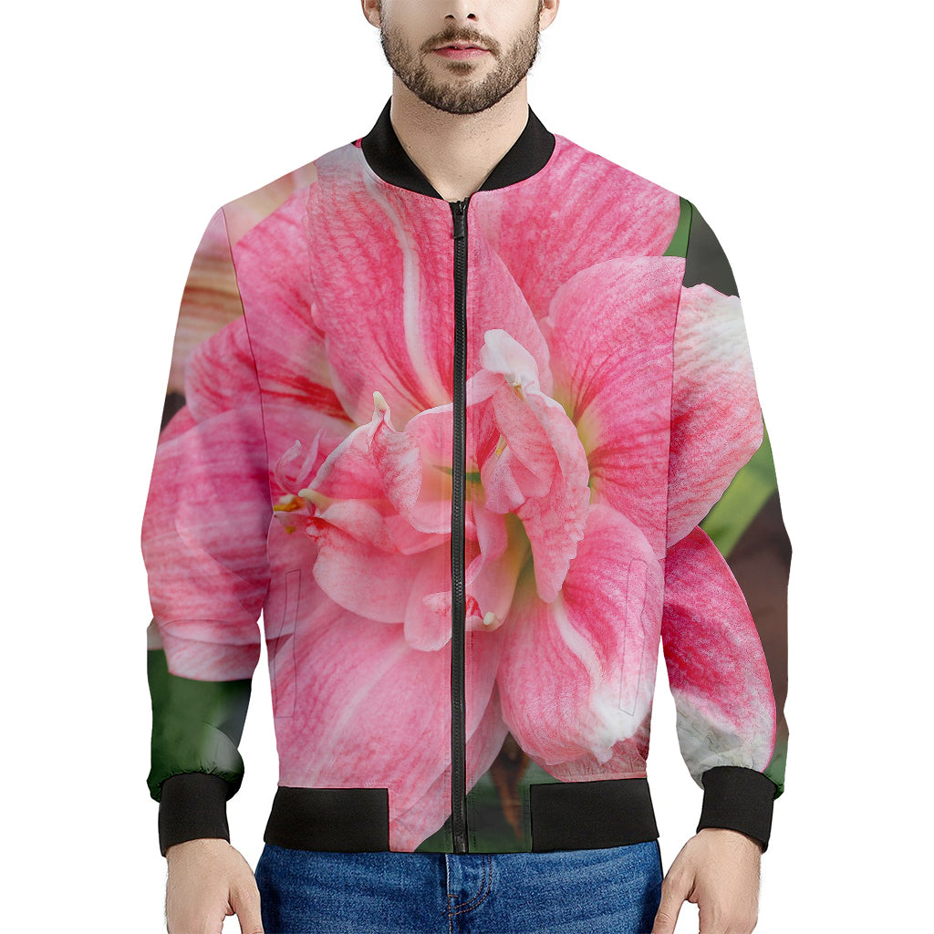 Pink Amaryllis Print Men's Bomber Jacket