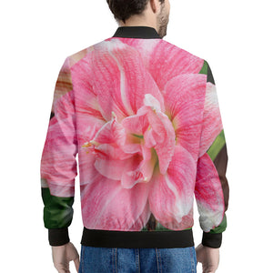 Pink Amaryllis Print Men's Bomber Jacket