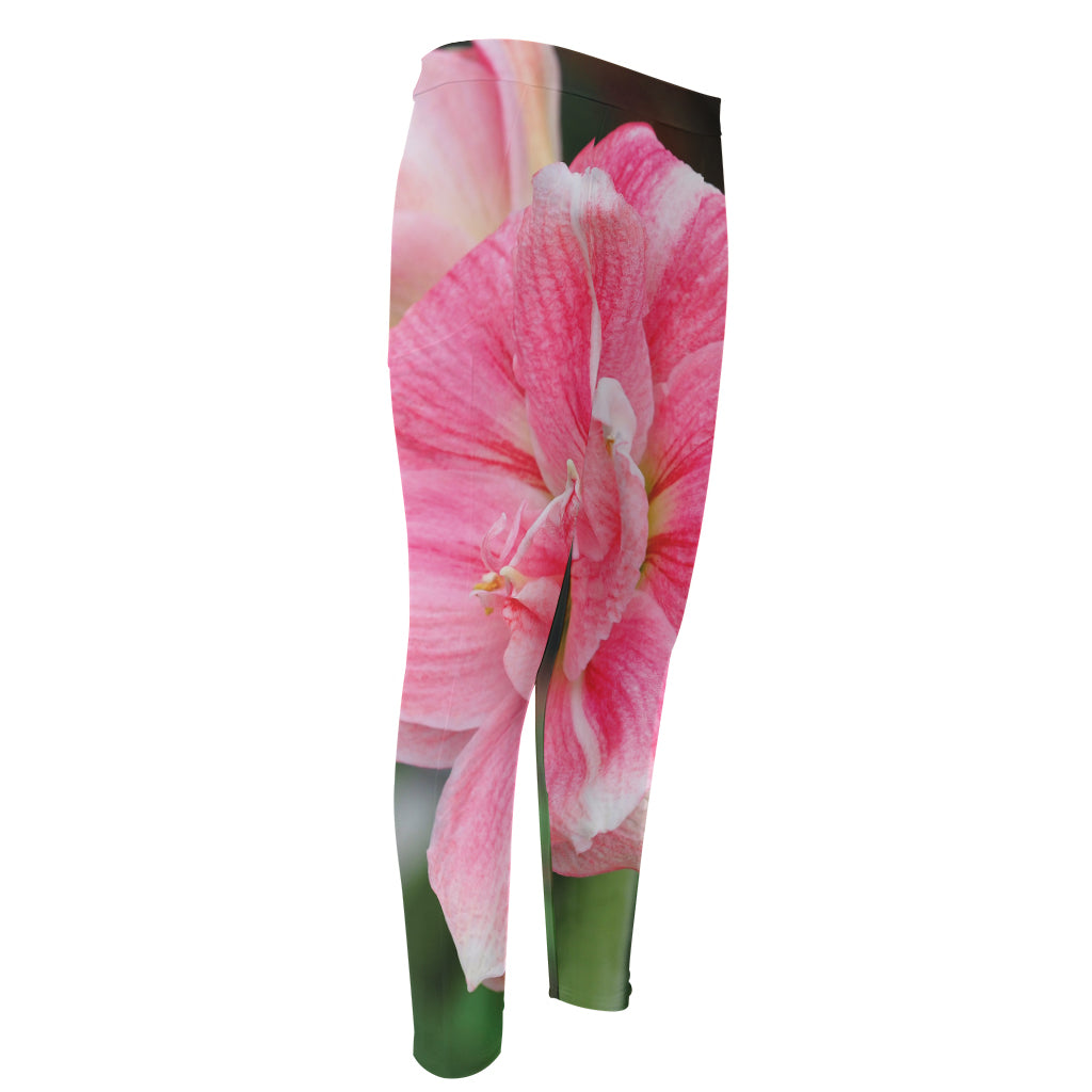 Pink Amaryllis Print Men's Compression Pants