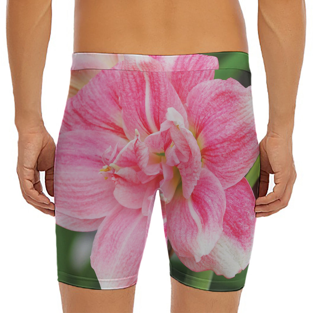 Pink Amaryllis Print Men's Long Boxer Briefs