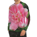 Pink Amaryllis Print Men's Long Sleeve Rash Guard