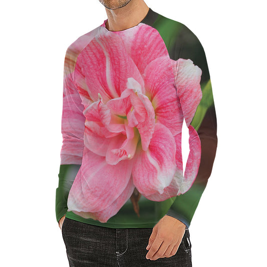 Pink Amaryllis Print Men's Long Sleeve Rash Guard