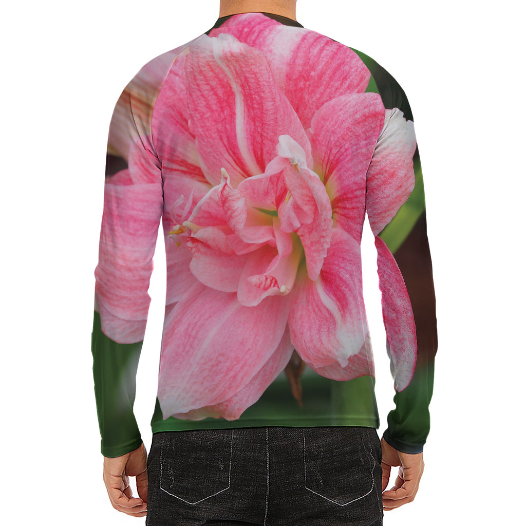 Pink Amaryllis Print Men's Long Sleeve Rash Guard