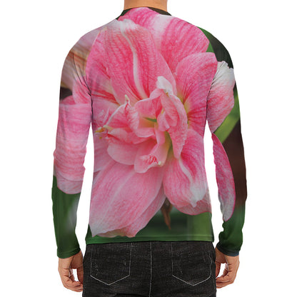 Pink Amaryllis Print Men's Long Sleeve Rash Guard