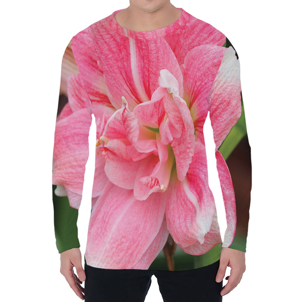 Pink Amaryllis Print Men's Long Sleeve T-Shirt