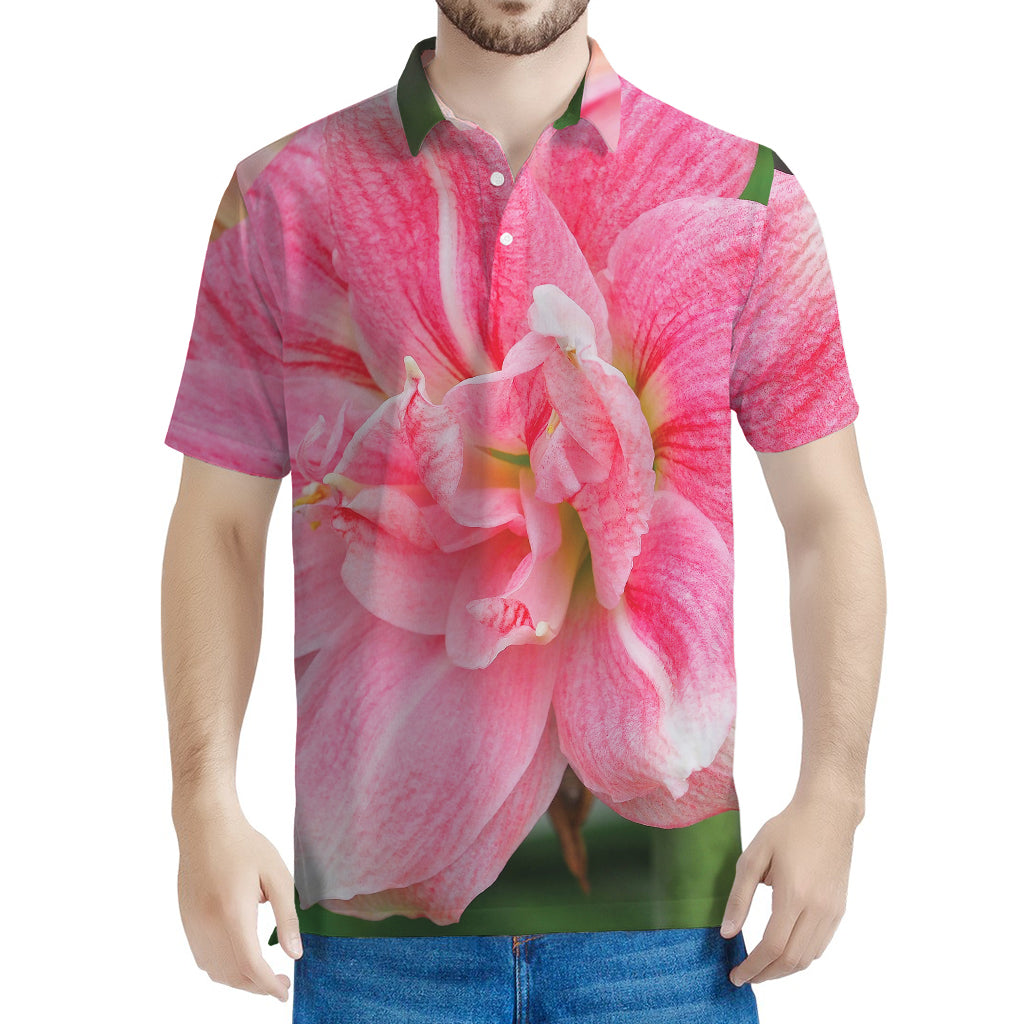 Pink Amaryllis Print Men's Polo Shirt