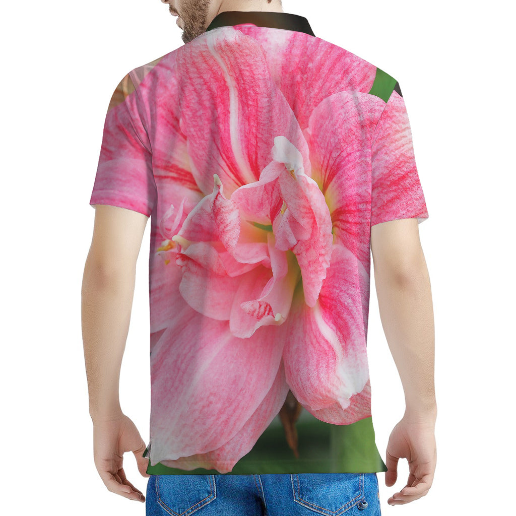 Pink Amaryllis Print Men's Polo Shirt